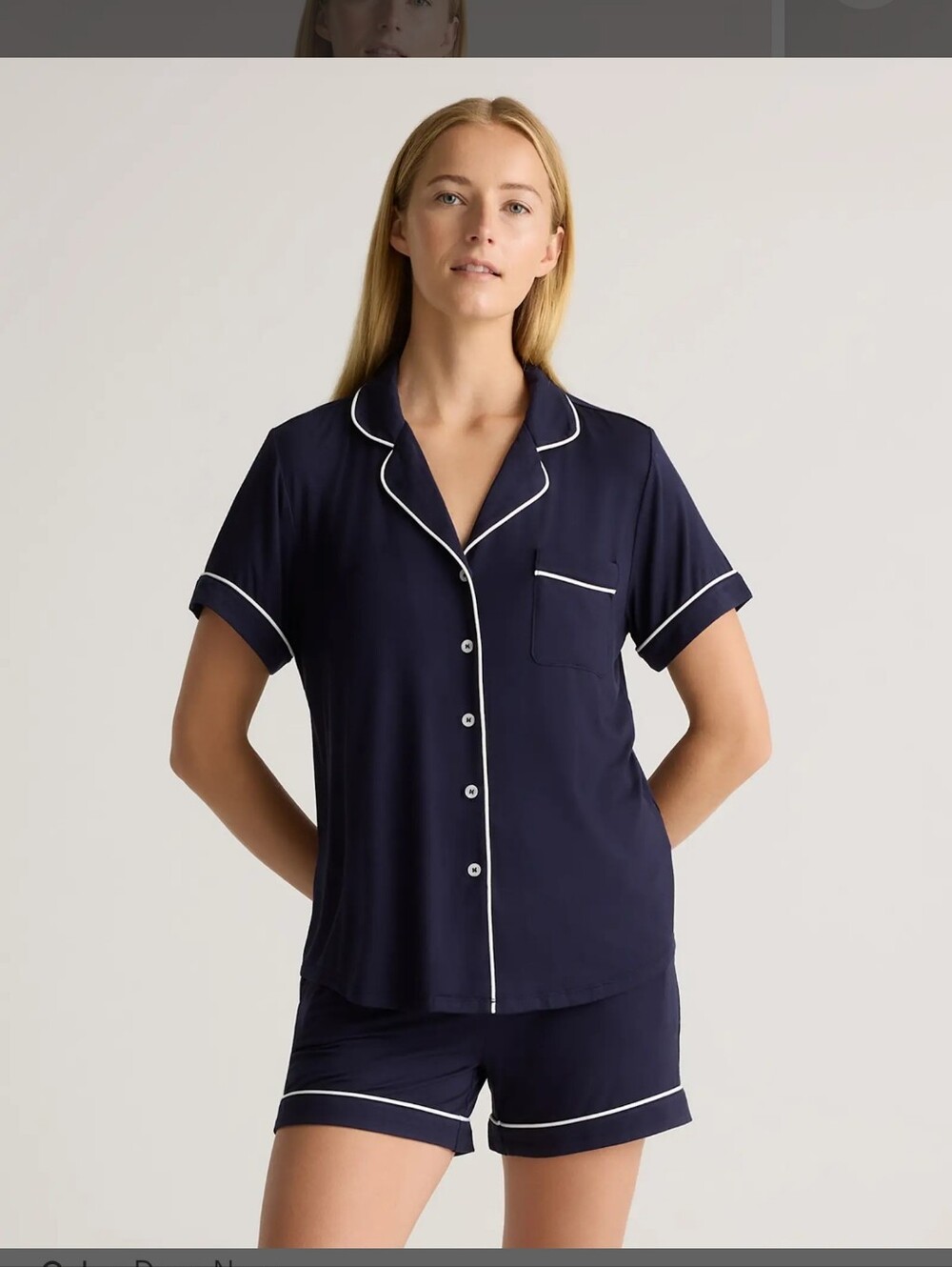 Quince Bamboo Jersey Short Sleeve Pajama Top Navy Only